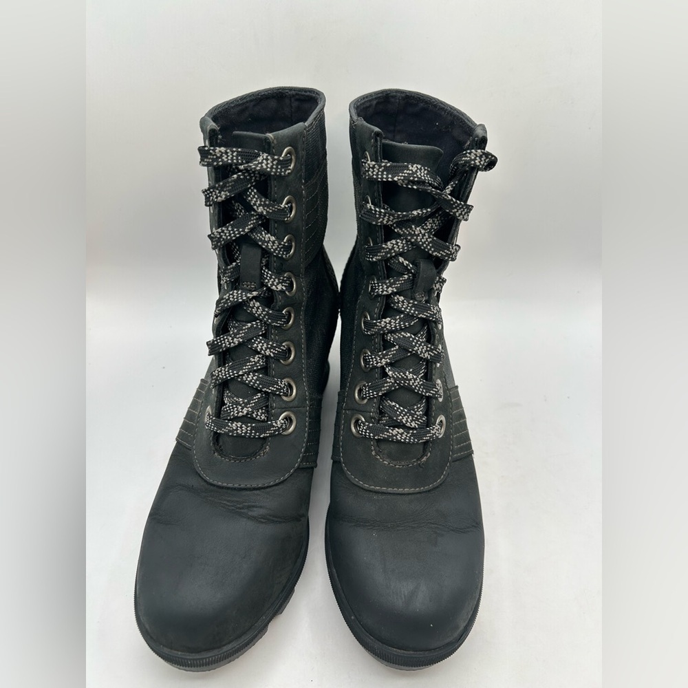 Sorel Lexie Wedge Lace Up Waterproof Leather Boot Bootie black size 8 - Picture 5 of 8